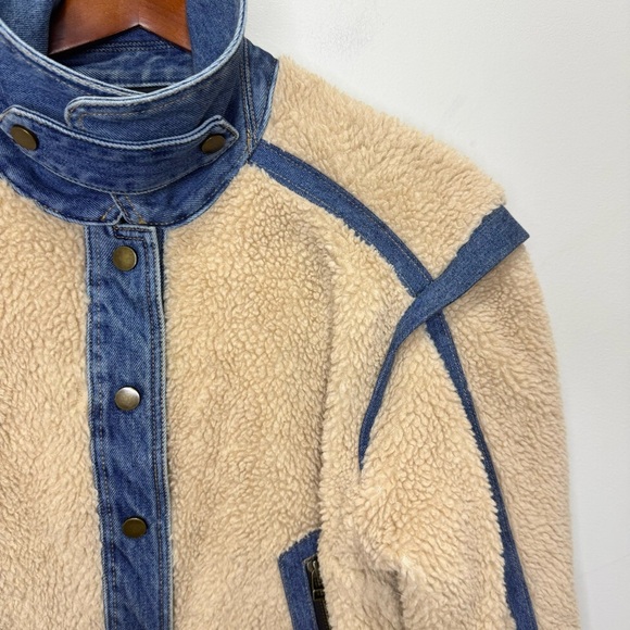 Veronica Beard Potter Cropped Denim-Trim Sherpa Jacket Size Medium - Picture 6 of 15
